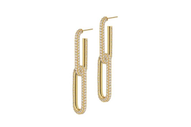 Yva Double - Full Pavé Elongated Chain Link Earrings Gold von CLASSYANDFBULOUS