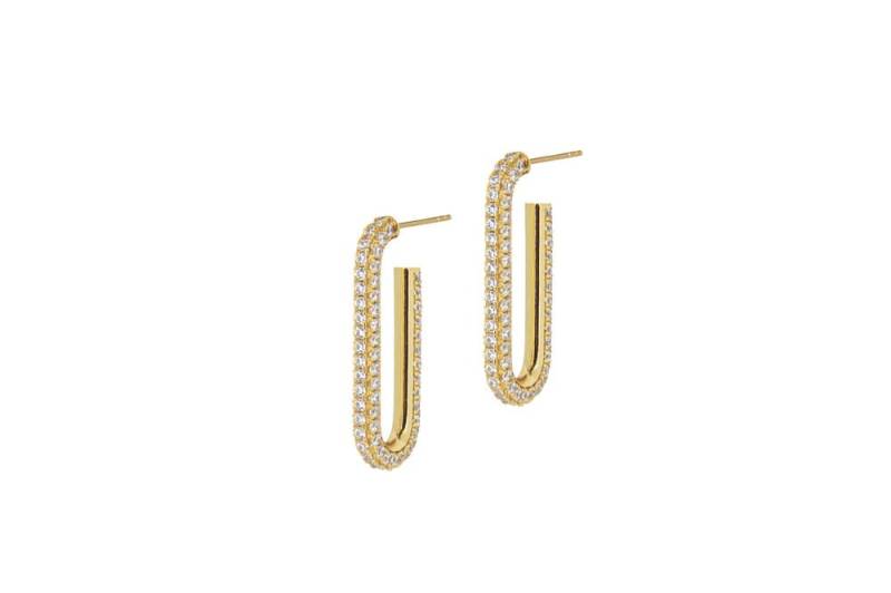Yva Single - Full Pavé Elongated Chain Link Earrings Gold von CLASSYANDFBULOUS