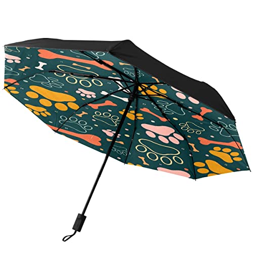 CLAYU Automatischer, faltbarer Regenschirm, Hundepfoten, wasserdicht, kompakt, für Sonne und Regen, einfarbig, Einheitsgröße von CLAYU