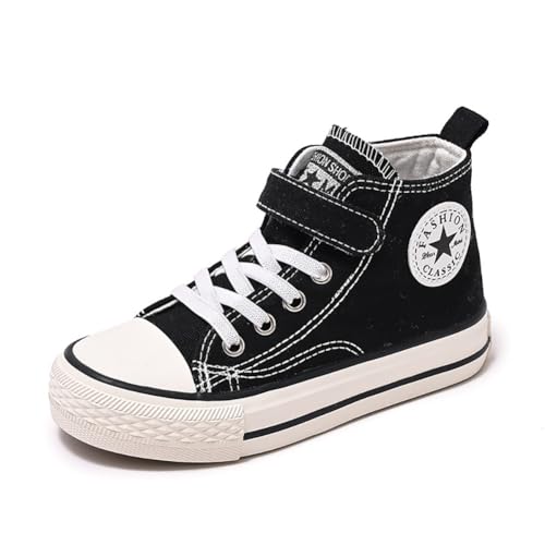 CLBYVGHH Unisex Kinder Canvas Trainers Shoes, rutschfeste verschleißfeste atmungsaktive High-Top Sneaker für große Kinder Teenager Jugendliche Jungen und Mädchen (Color : Black, Size : 35 EU) von CLBYVGHH