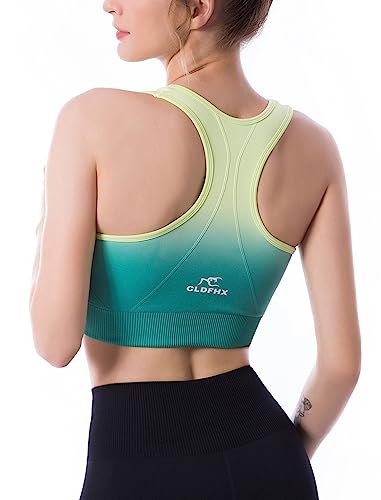 CLDFHX Damen Sport BH Starker/Mittlerer Halt Nahtlos Ohne Bügel Comfy Sport BH Racerback mit Polstern zum Yoga Joggen Laufen Pilates Fitness, Mehrfarbig Grün, 3XL von CLDFHX