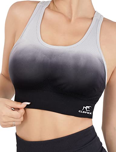 CLDFHX Damen Sport BH Starker Halt Push Up Sport-BH Gepolstert Ohne Bügel Nahtlos Crop Top zum Joggen Yoga Fitness Laufen Pilates, Grau, M von CLDFHX