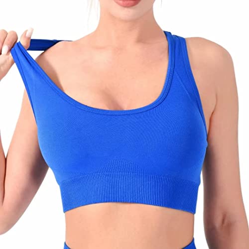 CLDFHX Damen Sport BH Starker Halt mit Polstern Ohne Bügel Comfy BH Nahtlos BH Racerback Top zum Yoga Joggen Fitness Laufen Pilates, Blau, 3XL von CLDFHX