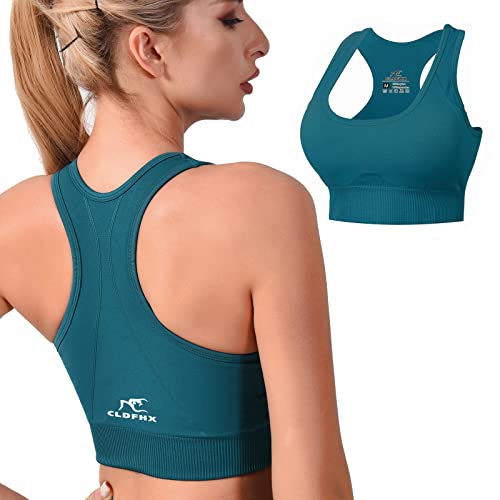 CLDFHX Damen Sport BH Starker Halt mit Polstern Ohne Bügel Comfy BH Nahtlos BH Racerback Top zum Yoga Joggen Fitness Laufen Pilates, Grün, L von CLDFHX