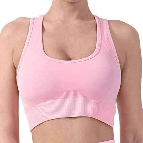 CLDFHX Damen Sport BH Starker Halt mit Polstern Ohne Bügel Comfy BH Nahtlos BH Racerback Top zum Yoga Joggen Fitness Laufen Pilates, Rosa, XL von CLDFHX