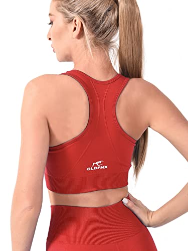 CLDFHX Damen Sport BH Starker Halt mit Polstern Ohne Bügel Comfy BH Nahtlos BH Racerback Top zum Yoga Joggen Fitness Laufen Pilates, Rot, XXL von CLDFHX