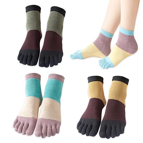 CLDURHGE 4 Paare Zehensocken Damen Fünf Finger Socken aus Baumwolle Damen Sneaker Socken mit Zehen Sneaker Socken mit Damen für Sport Laufende Freizeit bunte Socken Neuheit Geschenke - 1 von CLDURHGE