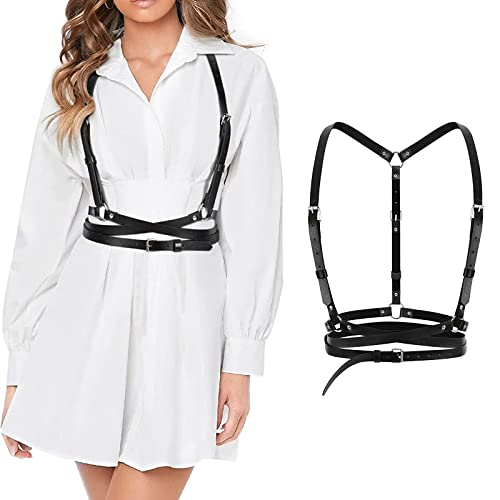 Damen Punk Weste Gürtel, Punk Leder Körperkette Harness, Punk Taillengürtel, Damen Körper Brust Punk Taillengürtel Verstellbare, Schwarz Mode Kettengürtel Frauen Gothic Taillengürtel für Frauen von CLDURHGE