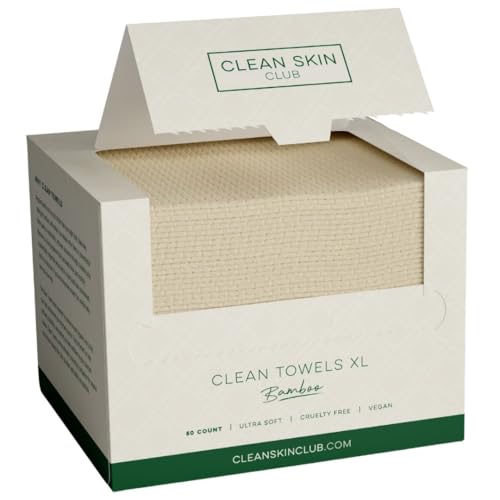 CLEAN SKIN CLUB Bamboo Clean Handtücher XL | Weltweit erstes biologisch abbaubares Gesichtstuch | Einweg-Trocken-Make-up-Entfernungstücher | Superweich für empfindliche Haut (50 Stück/Einzelpackung) von CLEAN SKIN CLUB