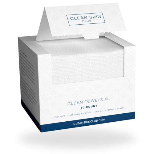 Clean Skin Club Clean Towel Gesichtstuch XL, 100% USDA zertifizierte dermatologisch & klinisch getestete Gesichtshandtücher, Einweg-Handtücher, Gesichtswaschlappen, Make-up-Entferner, 50 St., 1-Pack von CLEAN SKIN CLUB