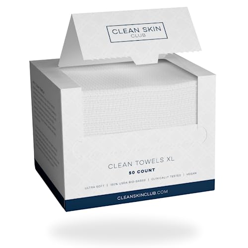 Clean Skin Club Clean Towels XL, USDA-zertifiziert, 100% biobasiert, von Dermatologen genehmigtes Gesichtstuch, trockene Einweg-Makeup-Entfernungstücher, Gesichtsreinigung (4er Pack) von CLEAN SKIN CLUB