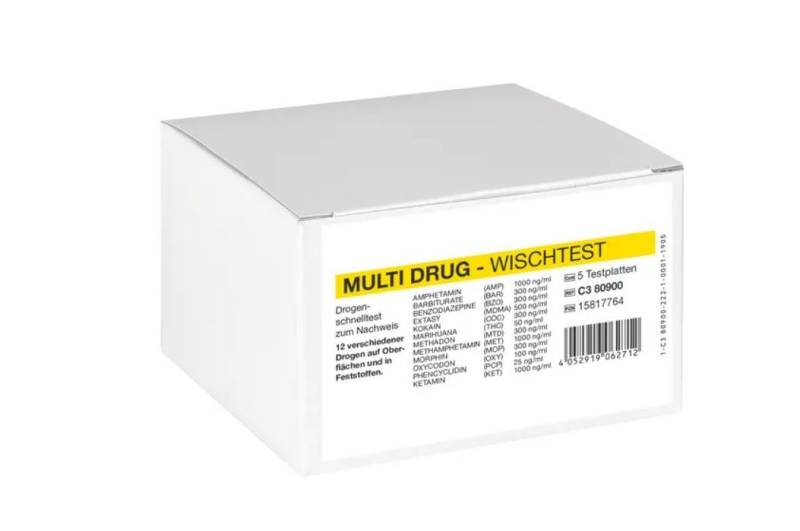 CLEARTEST Drogen-Schnelltest Multi Drug Wischtest, Schneller Drogentest, 5-tlg., Nachweisparameter, Langzeitnachweis von CLEARTEST