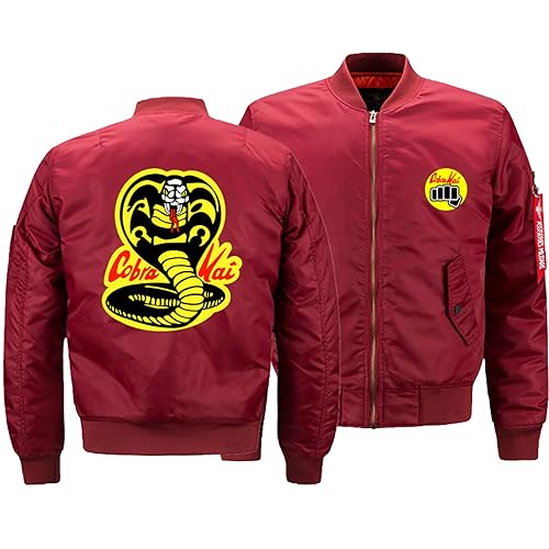 Herren Jacke Co.bra Kai, Leicht Motorrad Jacke mit Reißverschlusstaschen, Herbst Frühling Bomber Sportjacke Übergangsjacke-Red||M von CLEEF