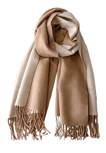 CLELLA Schal Damen Warm Herbst Doppelseite Baumwolle mit Quasten Weiche Großer Deckenschal Mehrweg (braun+beige) von CLELLA