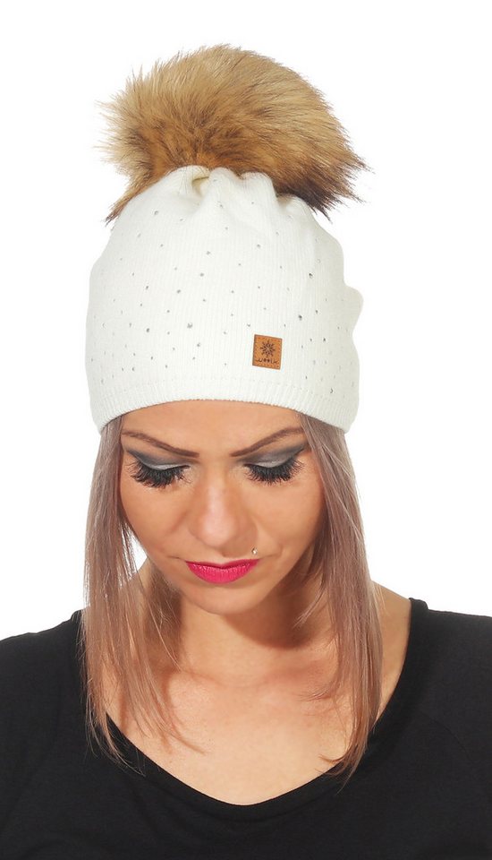 CLEO STYLE Bommelmütze Damen Bommelmütze 556 Wollweiß von CLEO STYLE