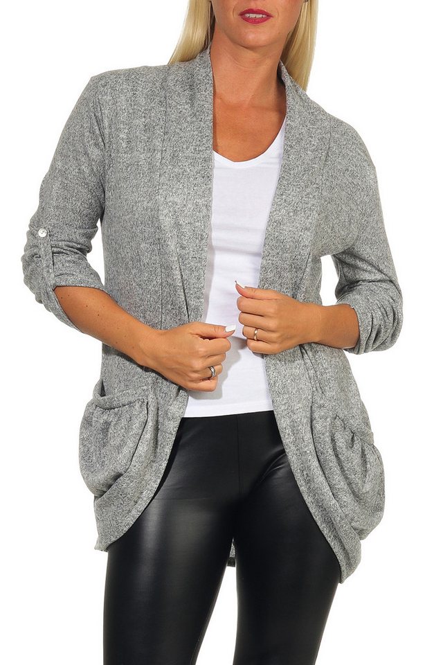 CLEO STYLE Cardigan Damen Strickjacke 402 Hellgrau von CLEO STYLE