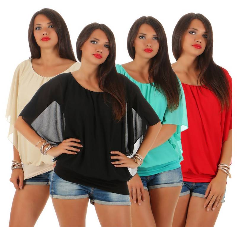 CLEO STYLE Chiffonbluse Damen Bluse 661 36-40 Schwarz von CLEO STYLE