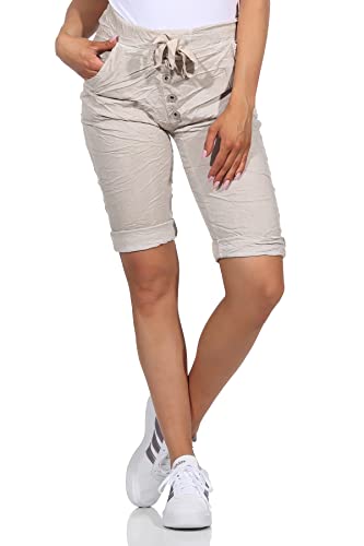 CLEO STYLE Damen Bermuda Kurze Hose Shorts für den Strand Sport Stretch Sweatpants Sommerhose Freizeithose (as3, Numeric, Numeric_34, Numeric_38, Regular, Regular, Beige) von CLEO STYLE