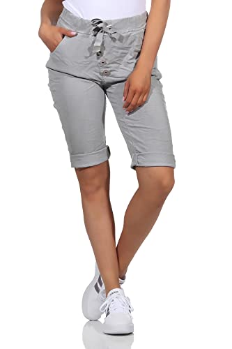 CLEO STYLE Damen Bermuda Kurze Hose Shorts für den Strand Sport Stretch Sweatpants Sommerhose Freizeithose (as3, Numeric, Numeric_34, Numeric_38, Regular, Regular, Hellgrau) von CLEO STYLE
