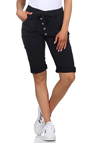 CLEO STYLE Damen Bermuda Kurze Hose Shorts für den Strand Sport Stretch Sweatpants Sommerhose Freizeithose (as3, Numeric, Numeric_34, Numeric_38, Regular, Regular, Schwarz) von CLEO STYLE