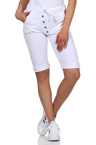 CLEO STYLE Damen Bermuda Kurze Hose Shorts für den Strand Sport Stretch Sweatpants Sommerhose Freizeithose (as3, Numeric, Numeric_34, Numeric_38, Regular, Regular, Weiß) von CLEO STYLE