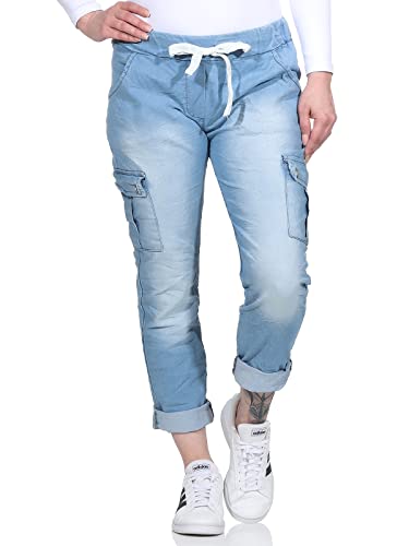 CLEO STYLE Damen Jeans Jogger Jogginghose Boy Friend im Vintage Look Sweatpants für Freizeit Sport und Fitness 21094 (Hellblau) von CLEO STYLE