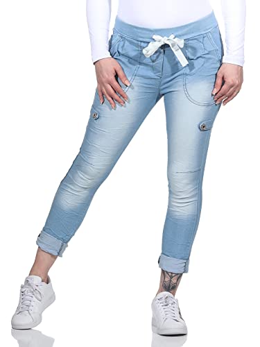 CLEO STYLE Damen Jeans Jogger Jogginghose Boy Friend im Vintage Look Sweatpants für Freizeit Sport und Fitness 2484 (Hellblau) von CLEO STYLE