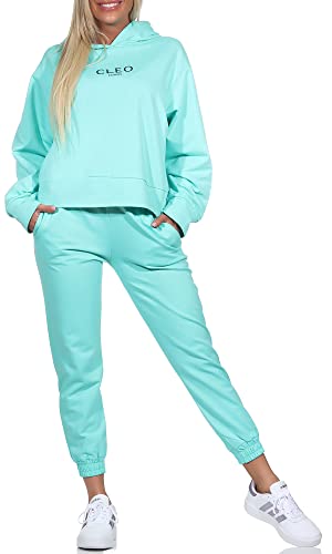 CLEO STYLE Damen Jogginganzug Zweiteiler für Freizeit und Sport Trainingsanzug Hausanzug Hoodie und Hose (as3, numeric, numeric_34, numeric_38, regular, regular, Mint) von CLEO STYLE