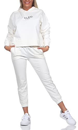 CLEO STYLE Damen Jogginganzug Zweiteiler für Freizeit und Sport Trainingsanzug Hausanzug Hoodie und Hose (as3, numeric, numeric_34, numeric_38, regular, regular, Weiß) von CLEO STYLE