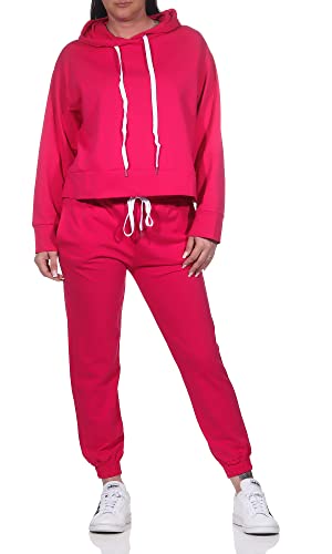 CLEO STYLE Damen Jogginganzug Zweiteiler für Freizeit und Sport Trainingsanzug Hausanzug Hoodie und Hose 83991 (as3, numeric, numeric_34, numeric_38, regular, regular, Pink) von CLEO STYLE