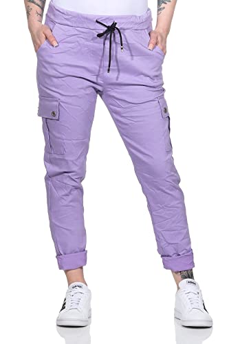 CLEO STYLE Damen Jogginghose Freizeithose Sweatpants Baggy Boyfriends Sommerhose Print 95 (Flieder) von CLEO STYLE