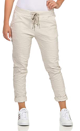 CLEO STYLE Damen Jogginghose im Vintage Look Sweatpants für Freizeit Sport und Fitness 88 (Beige) von CLEO STYLE