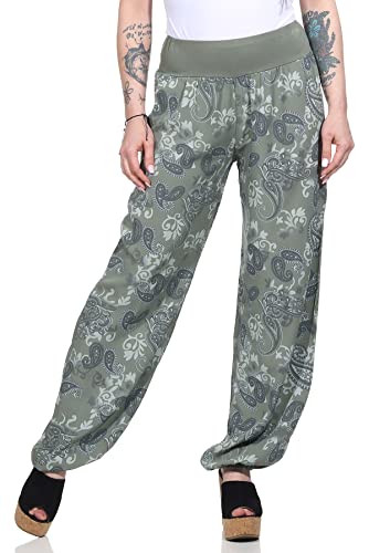 CLEO STYLE Damen Sommerhosen Farben Pumphose Haremshose Aladinhose Pluderhose 2404 (36/40, Oliv) von CLEO STYLE