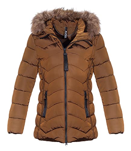 CLEO STYLE Damen Winterjacke Stepp Parka Warm Mantel Kunstfell Kapuzenjacke 1569 (Braun, 2XL) von CLEO STYLE