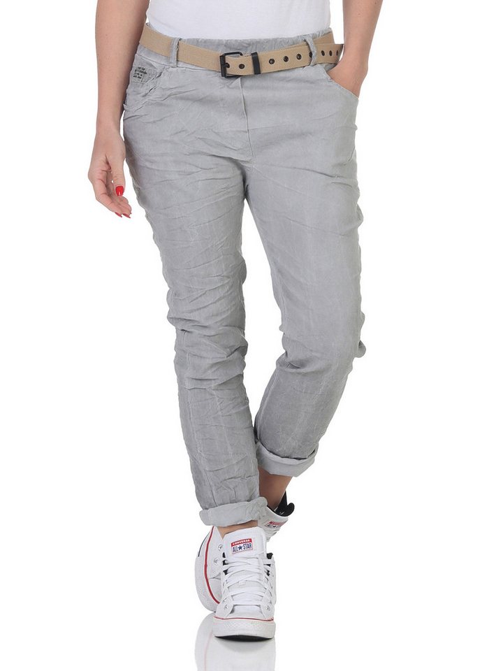 CLEO STYLE Jogger Pants Damen Hose Gürtel 21306 34-38 Hellgrau von CLEO STYLE