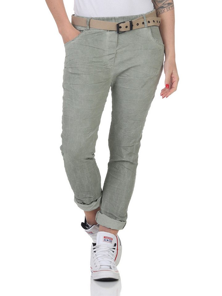 CLEO STYLE Jogger Pants Damen Hose Gürtel 21306 34-38 Khaki von CLEO STYLE