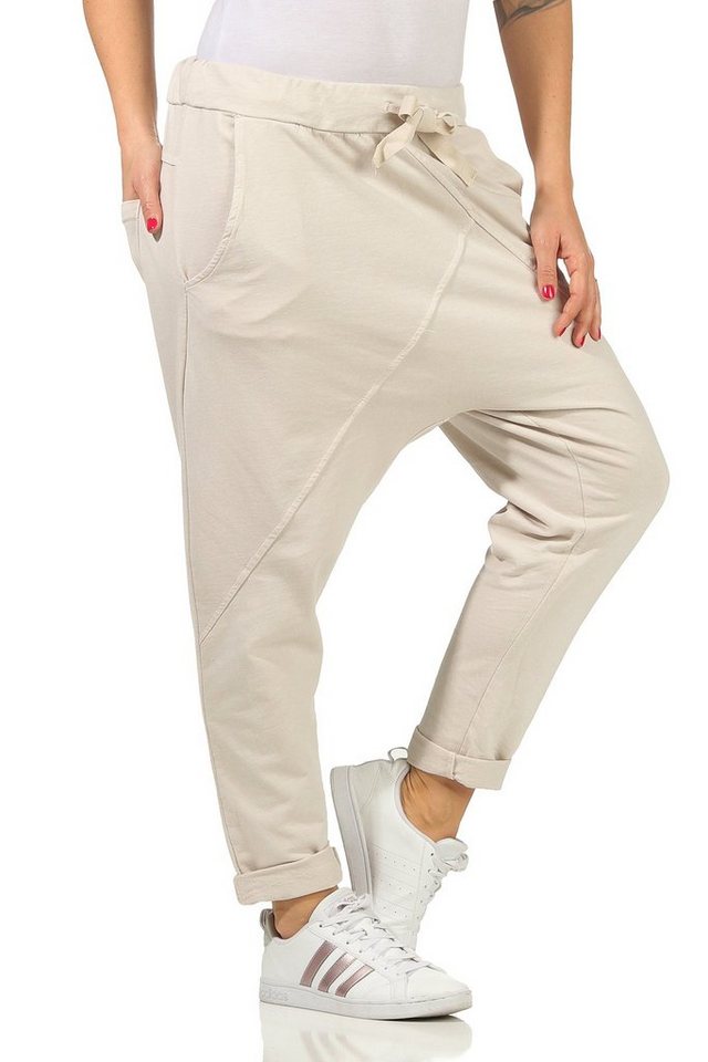 CLEO STYLE Jogginghose Damen Jogginghose 104 Beige Elastikbund mit Tunnelzug, Unifarben von CLEO STYLE