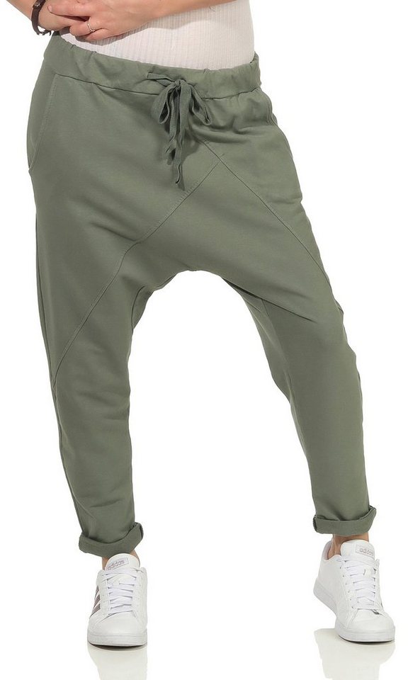 CLEO STYLE Jogginghose Damen Jogginghose 104 Oliv Elastikbund mit Tunnelzug, Unifarben von CLEO STYLE
