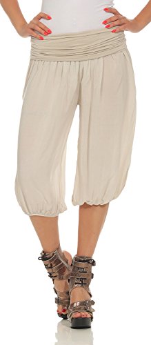 CLEO STYLE Kurze Damen Bermuda, leichte luftige Haremshose für den Sommer, Kurze Hose für Freizeit und Strand 2407 (Beige) von CLEO STYLE