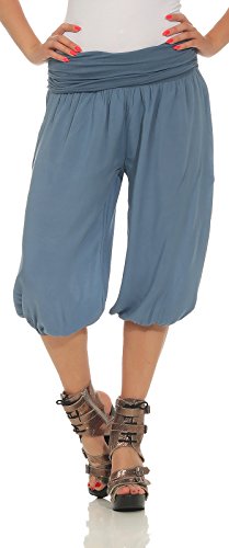 CLEO STYLE Kurze Damen Bermuda, leichte luftige Haremshose für den Sommer, Kurze Hose für Freizeit und Strand 2407 (Blau) von CLEO STYLE