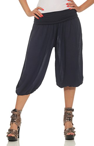 CLEO STYLE Kurze Damen Bermuda, leichte luftige Haremshose für den Sommer, Kurze Hose für Freizeit und Strand 2407 (Navy) von CLEO STYLE