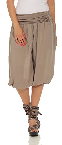 CLEO STYLE Kurze Damen Bermuda, leichte luftige Haremshose für den Sommer, Kurze Hose für Freizeit und Strand 2407 (Schlamm) von CLEO STYLE