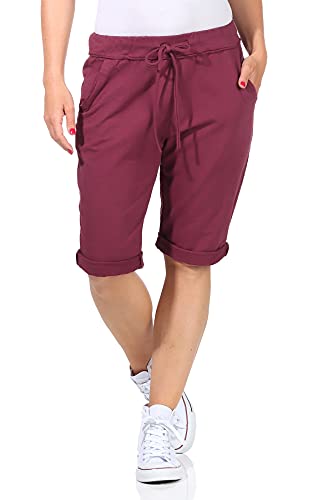 CLEO STYLE Kurze Damen Bermuda, leichte luftige Hose für den Sommer, kurzer Jogger für Freizeit und Strand 1212 (Bordo, 36-40, one_Size) von CLEO STYLE