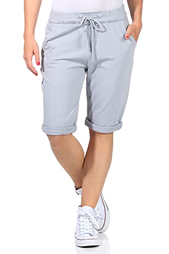 CLEO STYLE Kurze Damen Bermuda, leichte luftige Hose für den Sommer, kurzer Jogger für Freizeit und Strand 1212 (Hellgrau, 36-40, one_Size) von CLEO STYLE