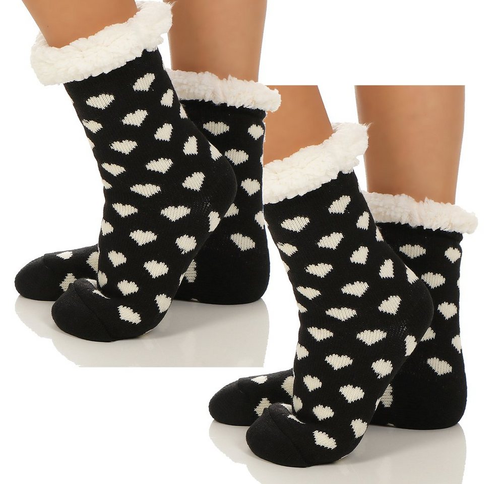 CLEO STYLE Kuschelsocken Damen Hütten Hausschuhe CL 088 2x Herz von CLEO STYLE
