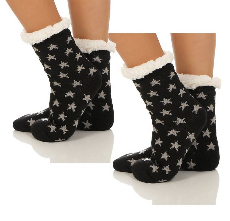 CLEO STYLE Kuschelsocken Damen Hütten Hausschuhe CL 088 2x Stern Grau von CLEO STYLE