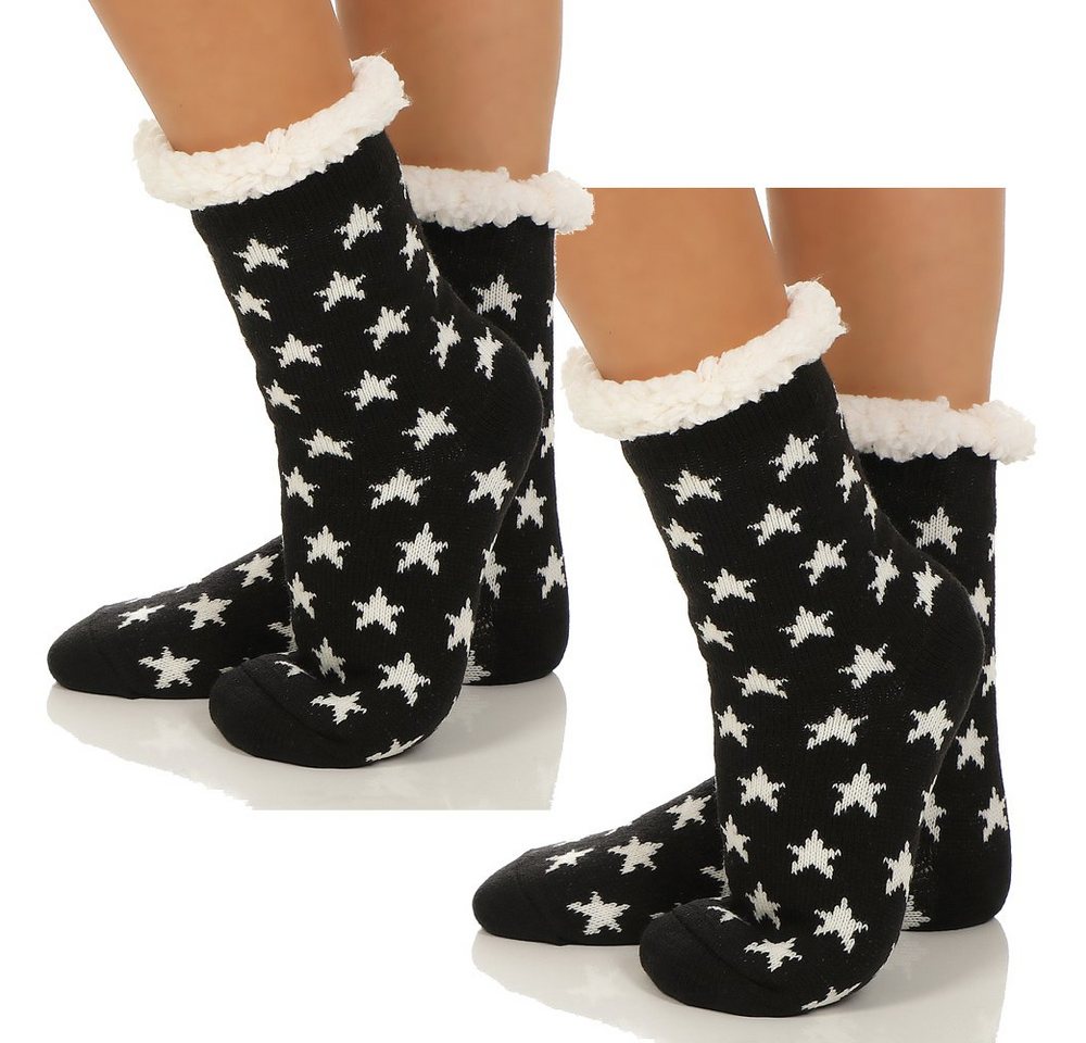 CLEO STYLE Kuschelsocken Damen Hütten Hausschuhe CL 088 2x Stern Weiß von CLEO STYLE