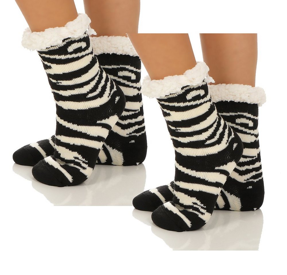 CLEO STYLE Kuschelsocken Damen Hütten Hausschuhe CL 088 2x Zebra von CLEO STYLE