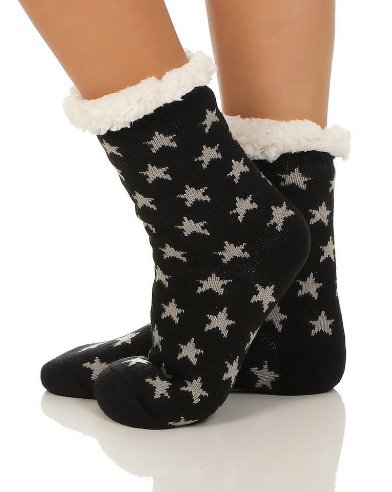 CLEO STYLE Kuschelsocken Damen Hütten Hausschuhe CL 088 Stern Grau von CLEO STYLE