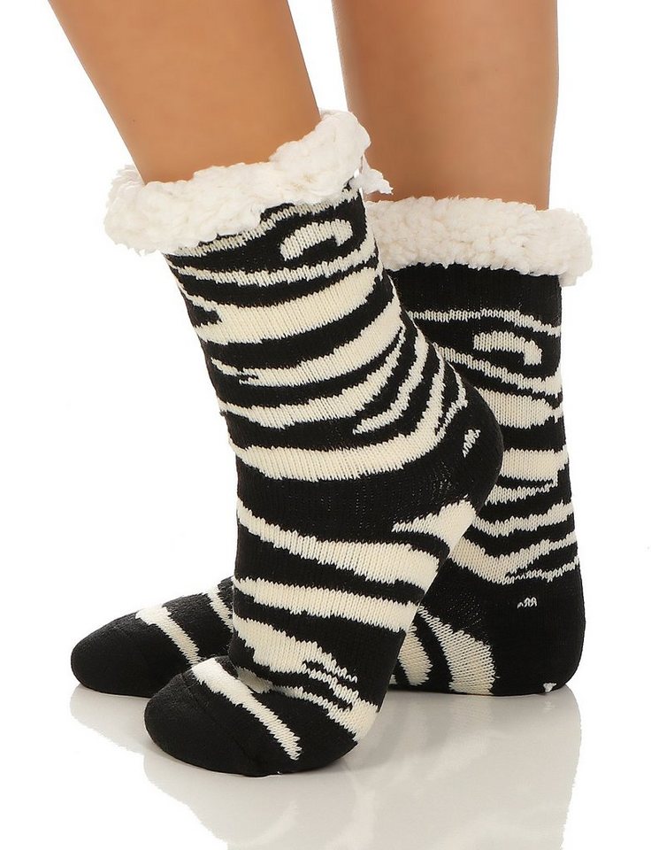 CLEO STYLE Kuschelsocken Damen Hütten Hausschuhe CL 088 Zebra von CLEO STYLE